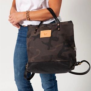 Meanwhile Back On a the Farm Graphite Camouflage Wax Canvas Backpack